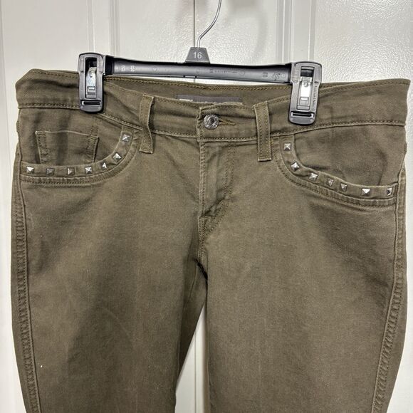 Levi's 524 Skinny Jeans Womens 29 Studded Green Superlow Y2K Grunge Boho Vintage - Picture 2 of 16